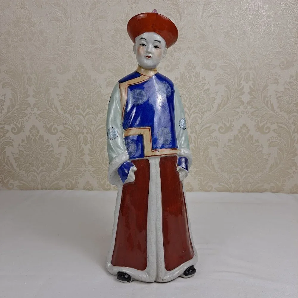 Vintage Porcelain Chinese Boy Statue Traditional Clothing Hand Painted